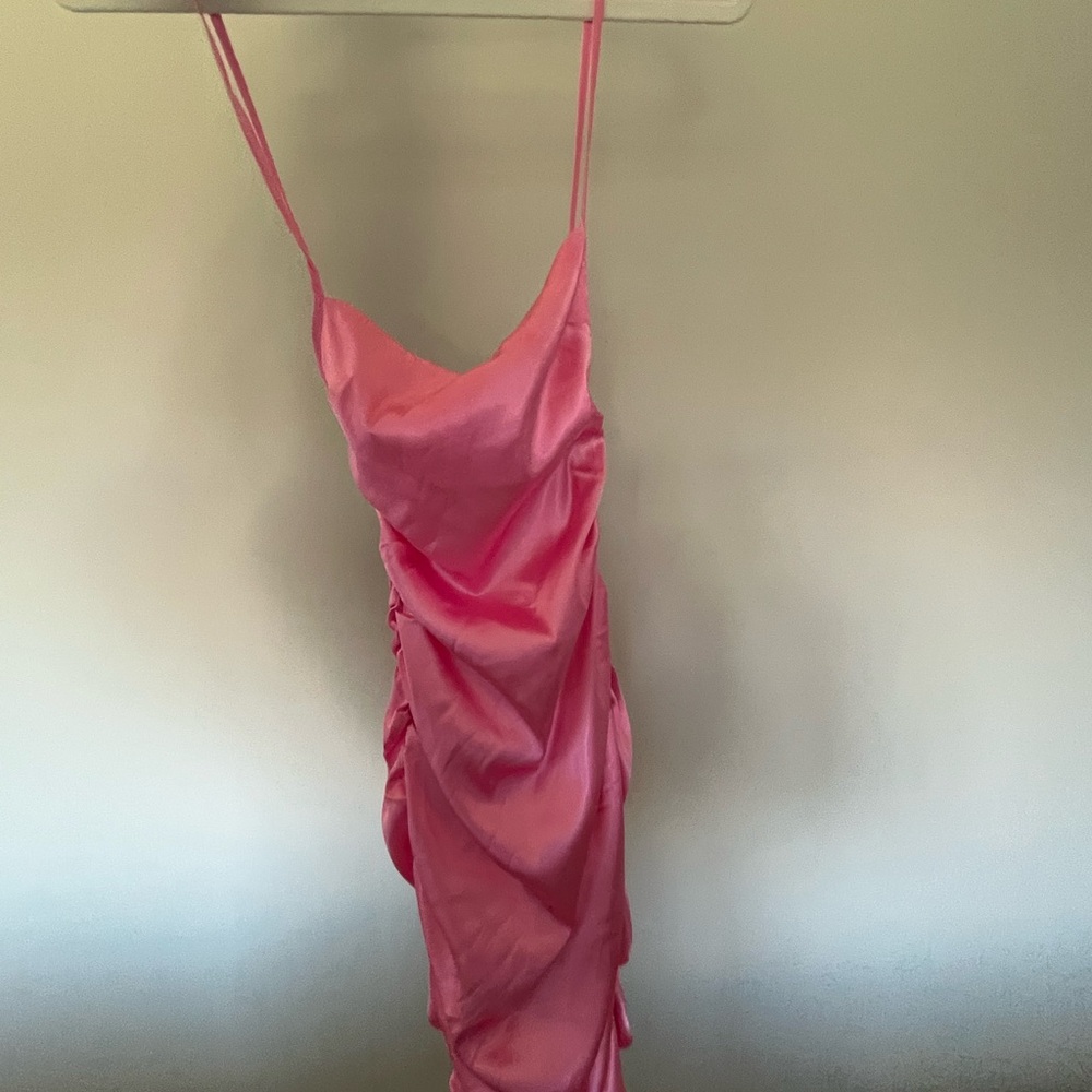 Pink Satin Slip Dress with open back